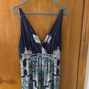 Blue and White Patterned Sleeveless Dress